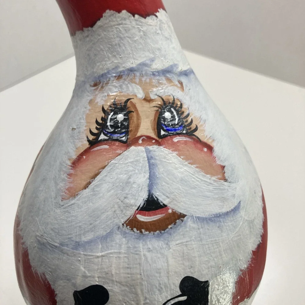 Vtg Hand Painted Real Gourd Folk Art Santa Face Christmas‎ Holiday 12 in